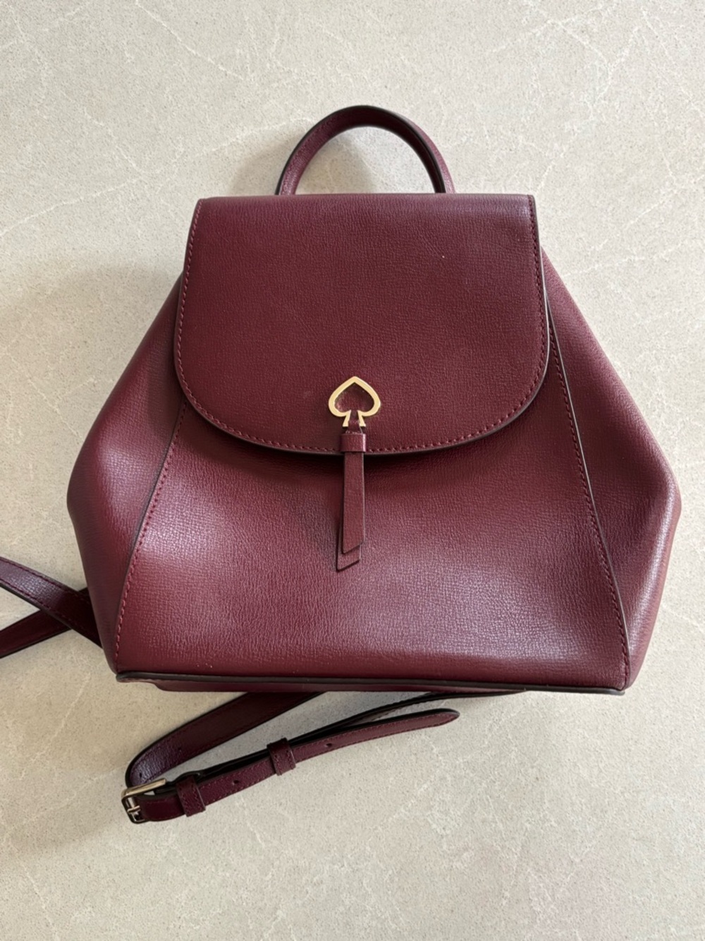 Kate Spade New York Burgundy Adel Medium Flap Leather Backpack Luxury Travel